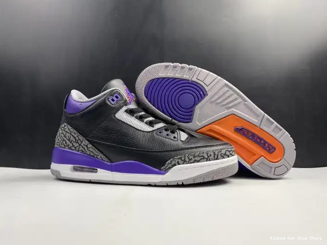 Kicked Out Shoe Store Jordan Black 3 Purple Retro Air 050 Court CT8532 0521